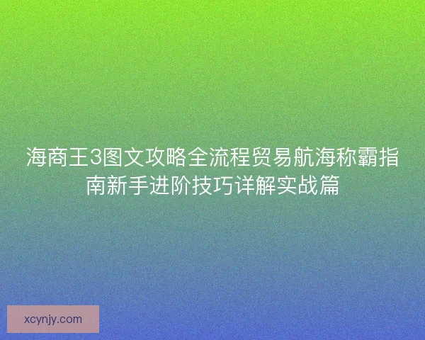 海商王3图文攻略全流程贸易航海称霸指南新手进阶技巧详解实战篇